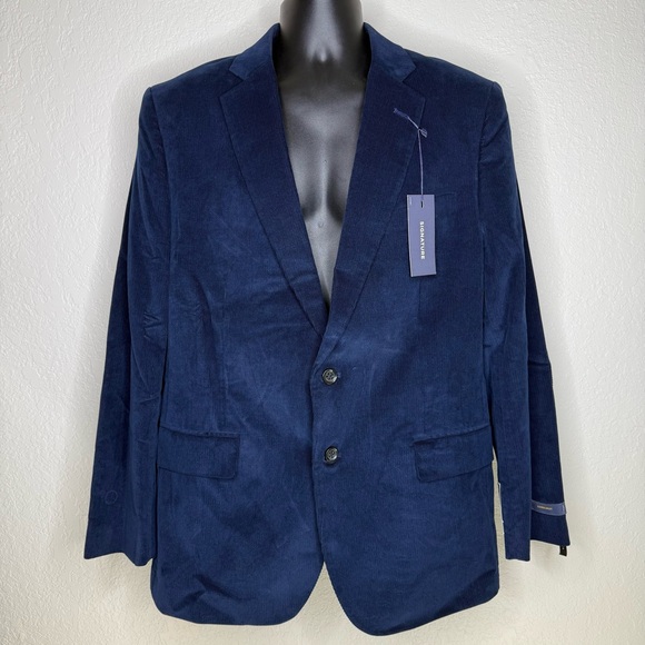 Men's Stafford Classic Fit Long Sleeve Corduroy Navy Blue Blazer NWT Size 44 Reg - Picture 1 of 5